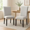 BM340154_5 Viem Dining Chair Set of 2, Black Wood, Gray Fabric Seat, Nailhead Trim