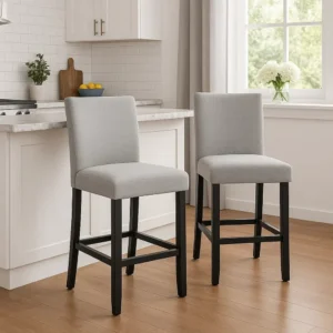 BM340157_6 Riac Set of 2 Counter Height Chairs, Black Wood, Dove Gray Fabric Seat