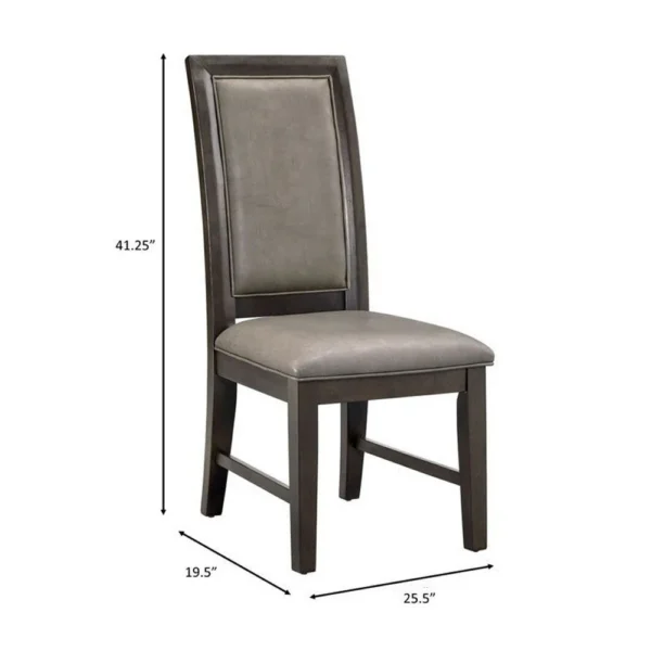 Jefy Side Dining Chair Set of 2, Gray Faux Leather, Espresso Brown Wood