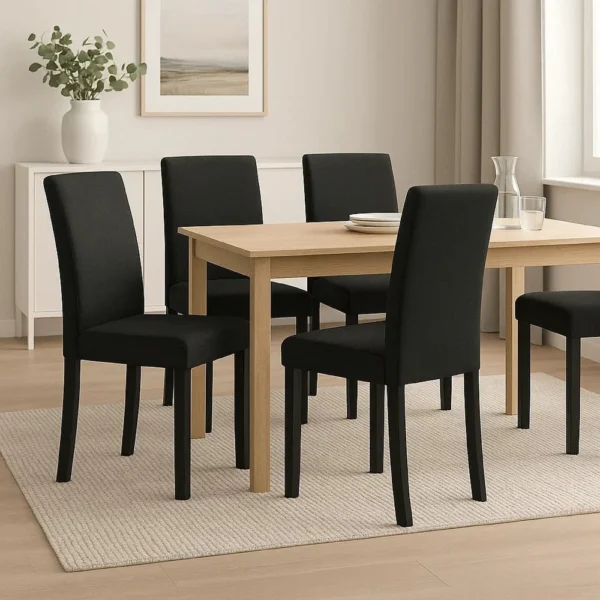 Lyoi Dining Chair Set of 2, Gray Padded Fabric Seat, Brown Wood Legs