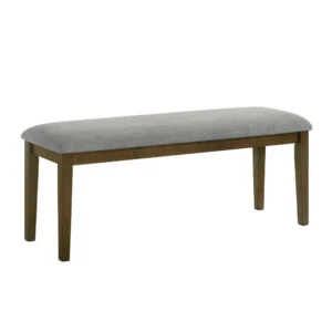 Lyoi Dining Bench, 47 Inch Gray Rectangular Fabric Seat, Brown Wood