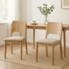 Aruk Dining Chair Set of 2, Khaki Padded Fabric Seat, Brown Wood Legs