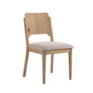 Aruk Dining Chair Set of 2, Khaki Padded Fabric Seat, Brown Wood Legs
