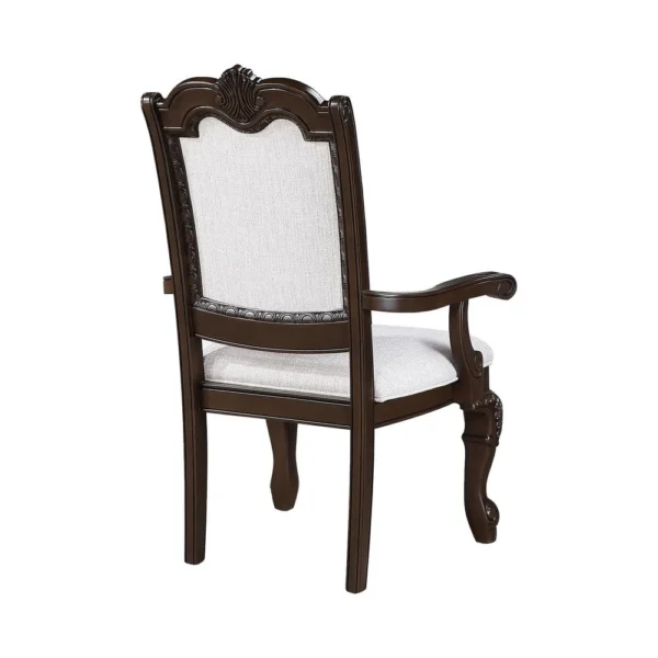 Cary Dining Armchair Set of 2, Beige Linen, Scrolled Coffee Brown Wood