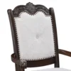 Cary Dining Armchair Set of 2, Beige Linen, Scrolled Coffee Brown Wood