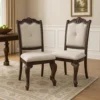 BM340172_6 Cary Side Dining Chair Set of 2, Beige Linen, Scrolled Coffee Brown Wood