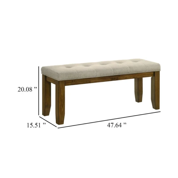 BM340173_4_5d60329a-8fe4-41a8-a187-7c07e131bda6 Liyo Dining Bench, Tufted Beige Upholstery Seat, Brown Wood, 48 Inch