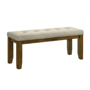 Liyo Dining Bench, Tufted Beige Upholstery Seat, Brown Wood, 48 Inch