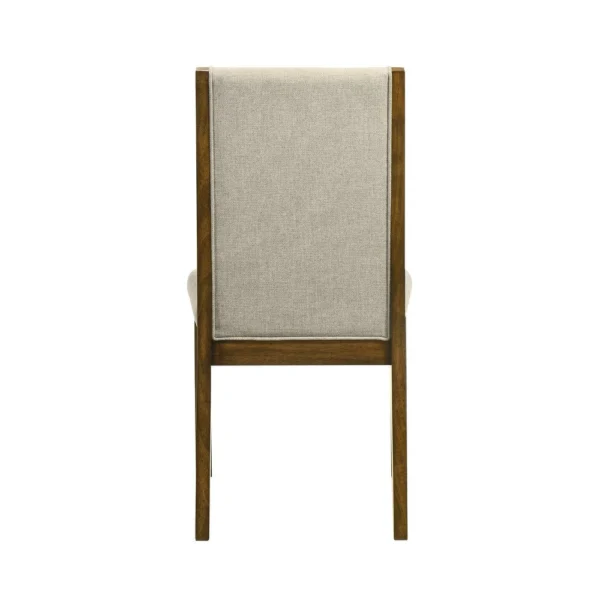 Liyo Set of 2 Side Dining Chairs, Brown Wood Frame, Beige Fabric Seating
