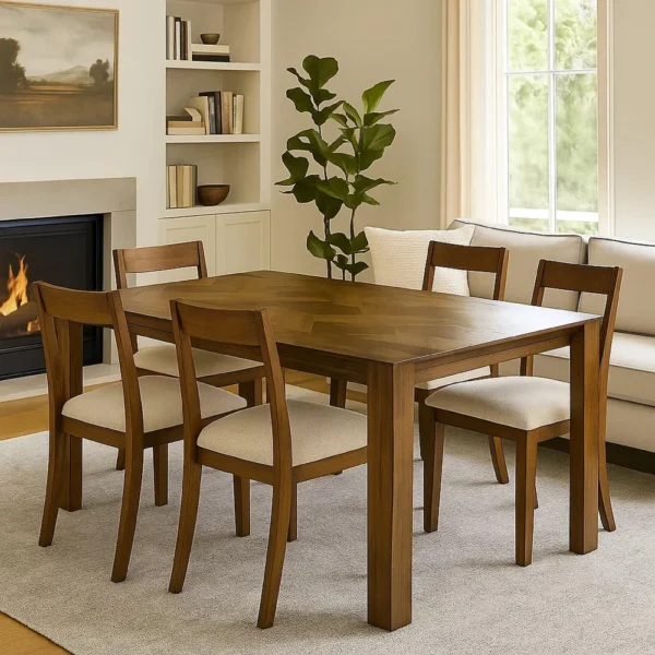BM340175_5 Liyo Dining Table, 71 Inch Rectangular Brown Wood Top, Block Legs