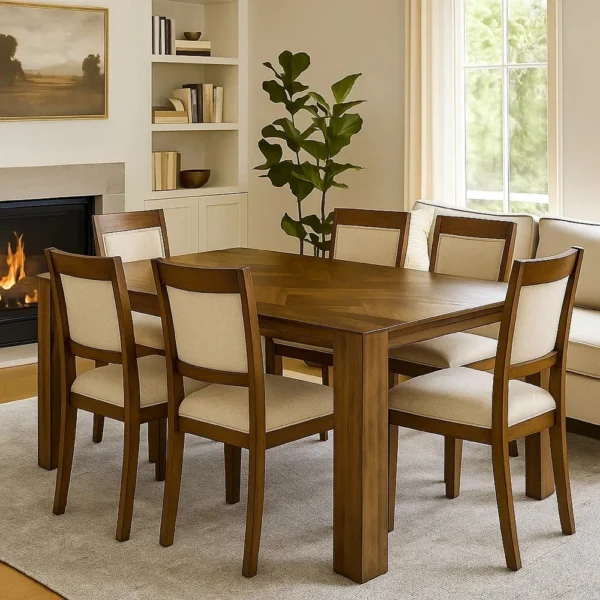BM340175_6 Liyo Dining Table, 71 Inch Rectangular Brown Wood Top, Block Legs