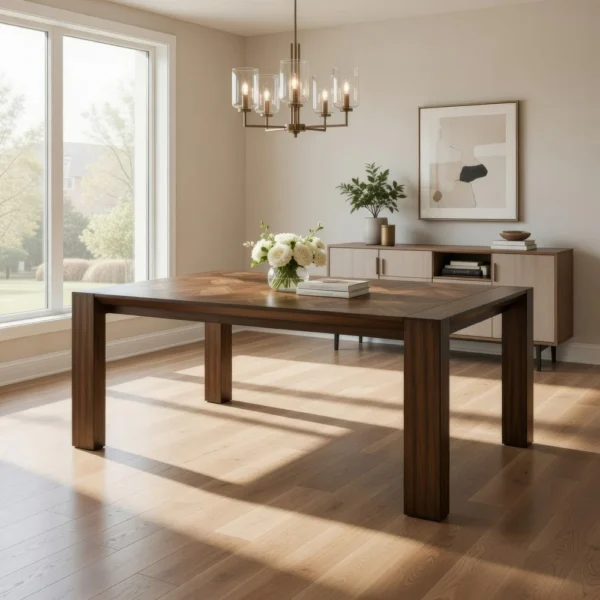 BM340175_7 Liyo Dining Table, 71 Inch Rectangular Brown Wood Top, Block Legs
