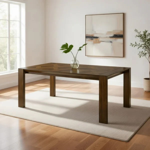 BM340175_8 Liyo Dining Table, 71 Inch Rectangular Brown Wood Top, Block Legs