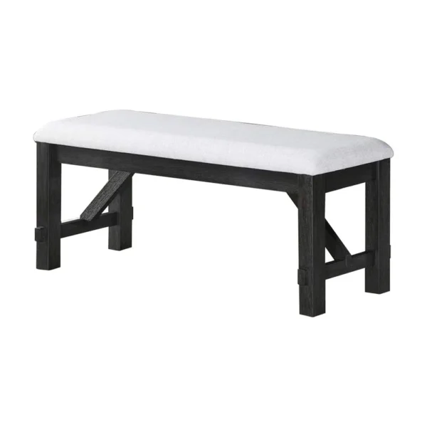 Riby 48 Inch Dining Bench, Black Wood Body, Gray Linen Padded Seat