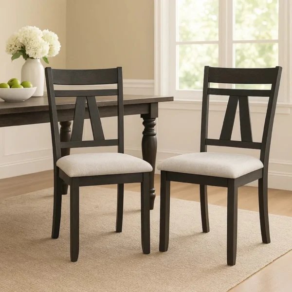 BM340177_5 Riby Dining Chair Set of 2, Black Wood Frame, Gray Linen Seating