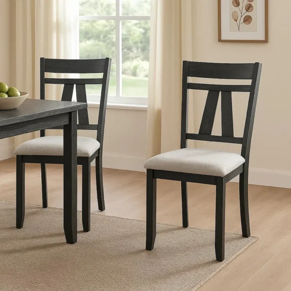 BM340177_6 Riby Dining Chair Set of 2, Black Wood Frame, Gray Linen Seating