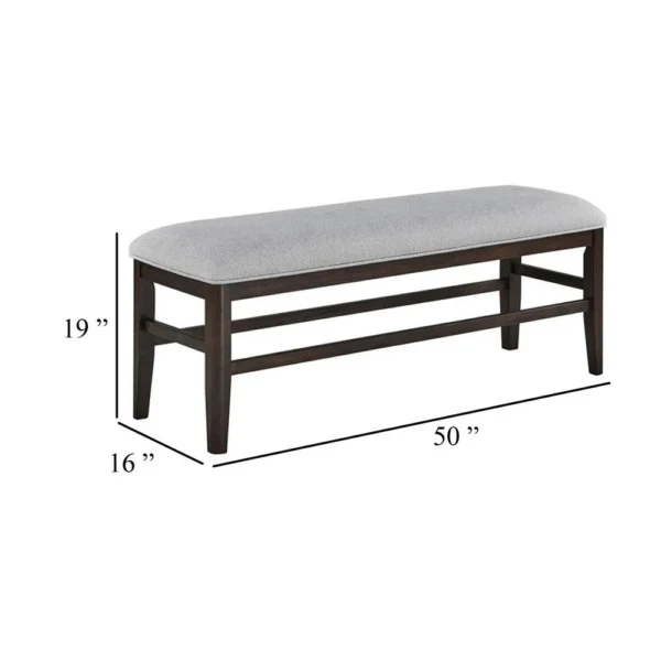 Hiun Dining Bench, Dove Gray Padded Seat, Oak Brown Wood, 50 Inch