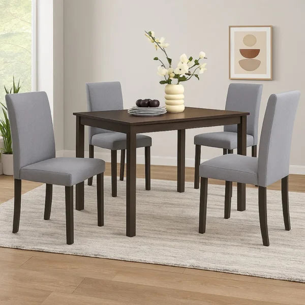 BM340196_5 Muly Side Dining Chair Set of 4, Fabric Seating, Gray Brown Wood