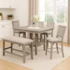 BM340209_5 Filu Counter Height Dining Bench, 40 Inch White Oak Wood, Light Gray