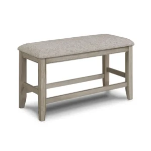 Filu Counter Height Dining Bench, 40 Inch White Oak Wood, Light Gray