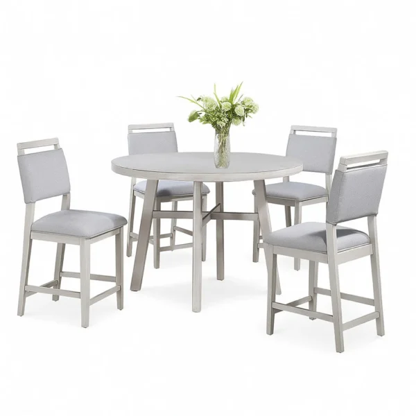 Bovo Counter Height Dining Chair Set of 2, Dove Gray, White Wood