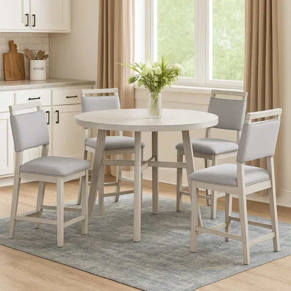 Bovo Counter Height Dining Chair Set of 2, Dove Gray, White Wood