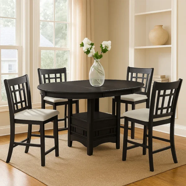 BM340213_5 Mipo Counter Height Dining Chair Set of 2, Black Grid Back, White Seats
