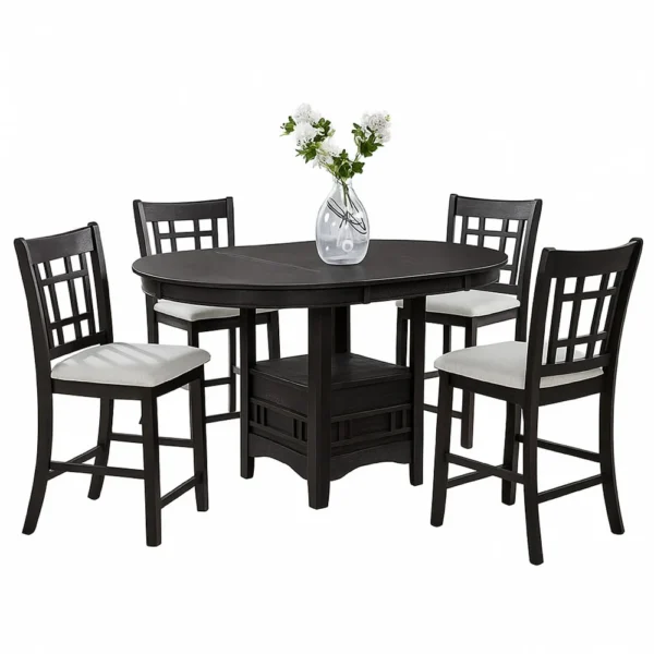 Mipo Counter Height Dining Table, Black Wood, 42-60 Inch Extendable Top