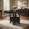 Mipo Counter Height Dining Table, Black Wood, 42-60 Inch Extendable Top