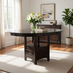 Mipo Counter Height Dining Table, Black Wood, 42-60 Inch Extendable Top