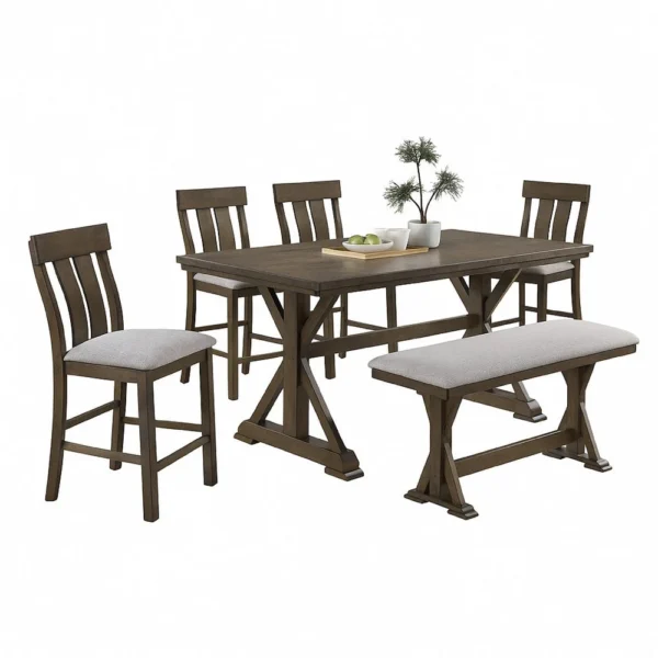 BM340217_1_2a5888d7-d2eb-466e-8b1d-ce60f1f77396 Omal Counter Height Dining Bench, Brown-Khaki Wood, Gray Fabric, 48 Inch