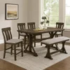 BM340217_5 Omal Counter Height Dining Bench, Brown-Khaki Wood, Gray Fabric, 48 Inch