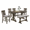 Omal Counter Height Dining Chair Set of 2, Brown Slatted Back, Gray Fabric