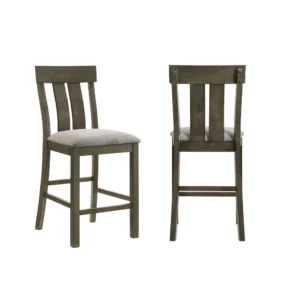 BM340218_ca134fe4-3ead-41ba-a52b-add27600eaa0 Omal Counter Height Dining Chair Set of 2, Brown Slatted Back, Gray Fabric