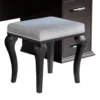 BM340350_3 Vaz 3pc LED Mirror Vanity Table Set w Padded Stool, Glass Top, Gray