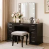 BM340350_5 Vaz 3pc LED Mirror Vanity Table Set w Padded Stool, Glass Top, Gray