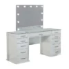Vaz 3pc LED Mirror Vanity Table Set, Glass Top, Padded Stool, White