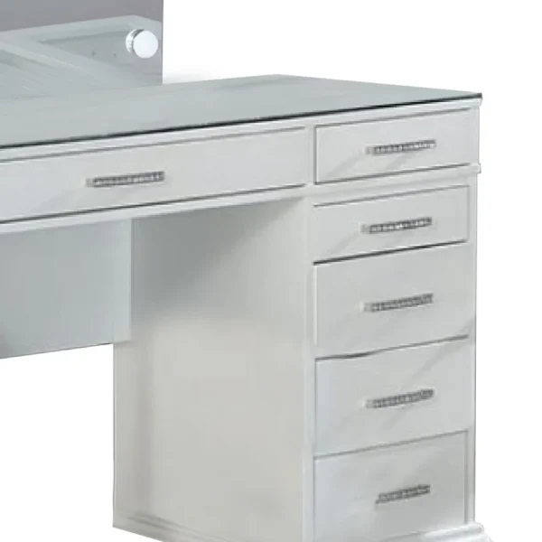 Vaz 3pc LED Mirror Vanity Table Set, Glass Top, Padded Stool, White