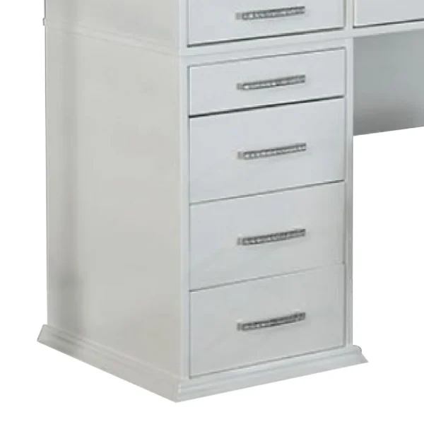Vaz 3pc LED Mirror Vanity Table Set, Glass Top, Padded Stool, White
