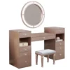 BM340352 Yezy 3pc Vanity LED Mirror Desk Set with Padded Stool, Blush Pink