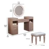 BM340352_4 Yezy 3pc Vanity LED Mirror Desk Set with Padded Stool, Blush Pink