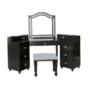 BM340354 Gena 3pc Vanity Set with Stool, Glass Top Table, LED Mirror, Obsidian Gray