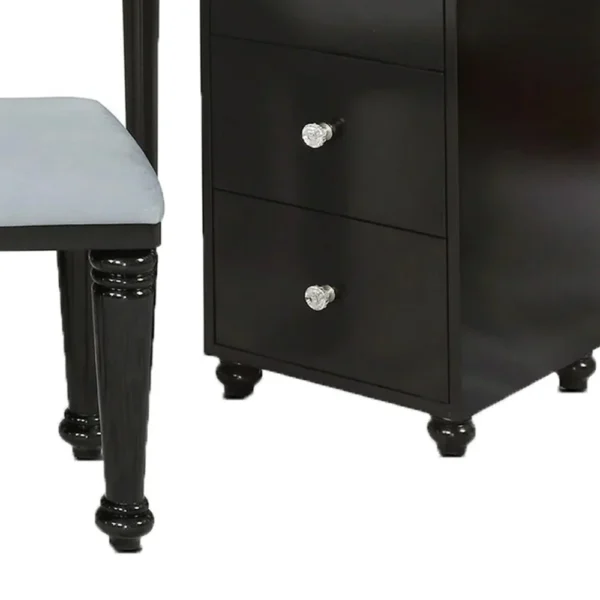 BM340354_3 Gena 3pc Vanity Set with Stool, Glass Top Table, LED Mirror, Obsidian Gray