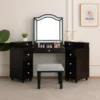 BM340354_5 Gena 3pc Vanity Set with Stool, Glass Top Table, LED Mirror, Obsidian Gray