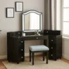 BM340354_6 Gena 3pc Vanity Set with Stool, Glass Top Table, LED Mirror, Obsidian Gray