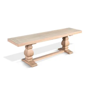 Anna Dining Bench, 60 Inch, Double Pedestal, Wheat Brown Solid Wood