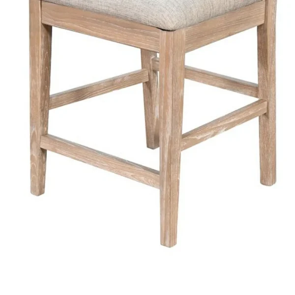 Casy Counter Height Chair Set of 2, Gray Cushion, Natural Brown Solid Wood