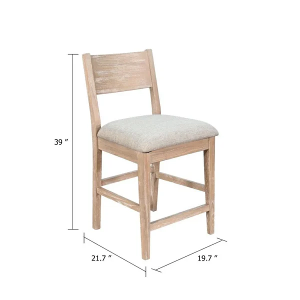 Casy Counter Height Chair Set of 2, Gray Cushion, Natural Brown Solid Wood
