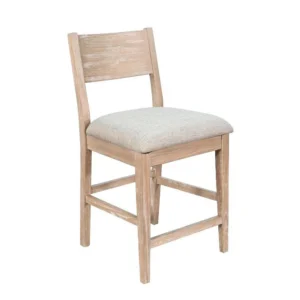 Casy Counter Height Chair Set of 2, Gray Cushion, Natural Brown Solid Wood