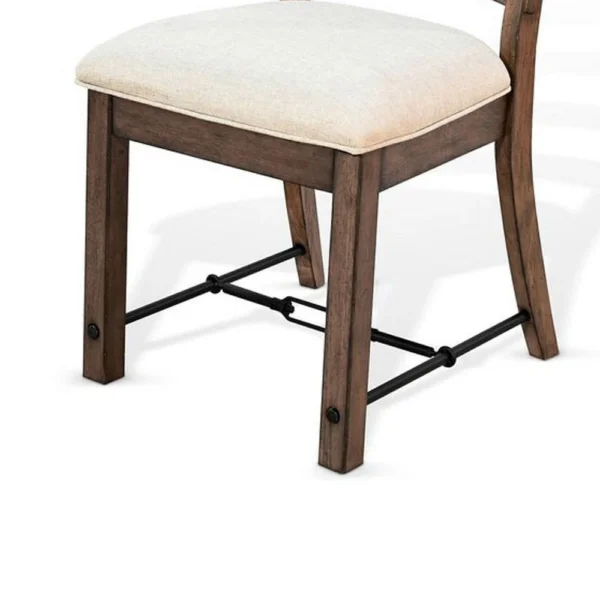 Yael Ladderback Dining Chair Set of 2, White Seat, Brown Solid Mahogany